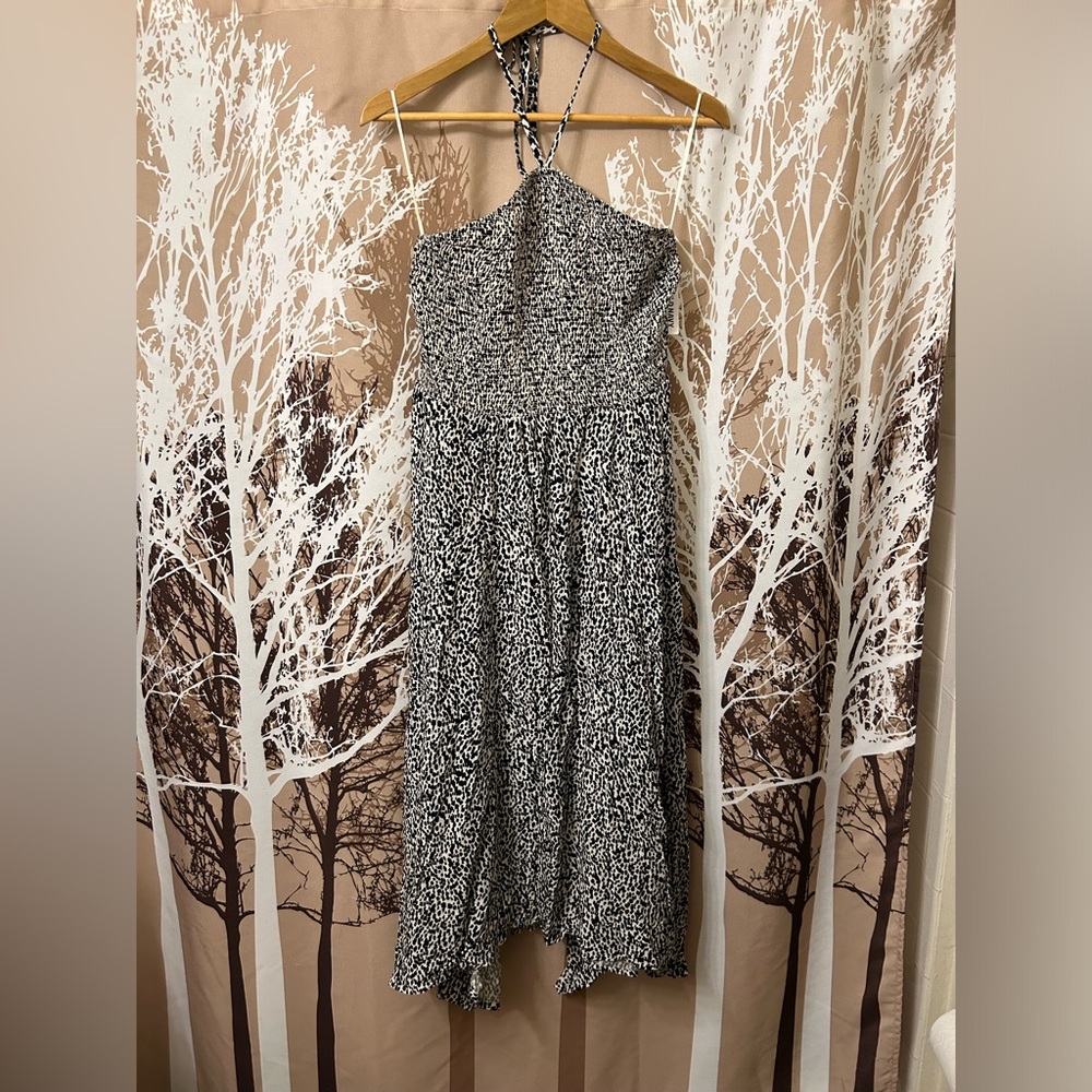 NWT Old Navy Large Tall Black and White Smocked Halter Dress